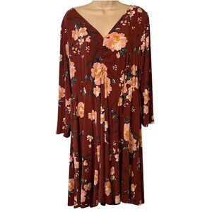 NWT Torrid Brown Floral Studio Knit Skater Dress Size 2 Stretch Ruched Top